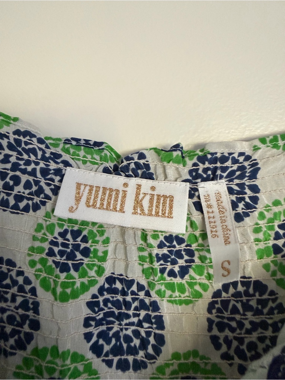 Yumi Kim 100% Silk Babydoll Tank Top Floral Print Green Navy Size Small - Picture 5 of 9